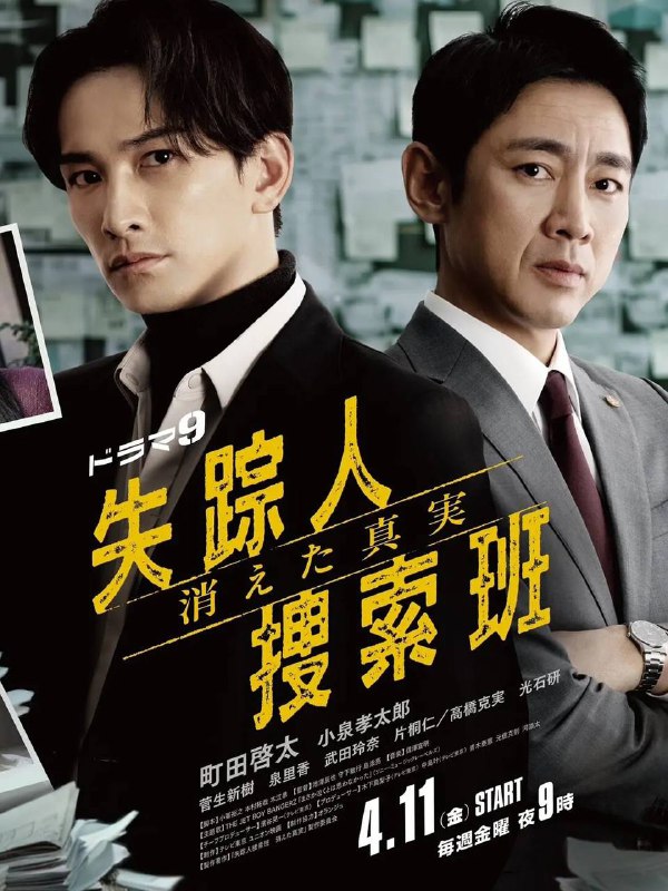 名称：失踪者搜寻组 消失的真相(2025) 更新至06集描述：本剧讲述了警视厅搜查一课的刑警城崎达彦(町田启太 饰)和他的搭档笹冢晋平(小泉孝太郎 饰)一起，作为检举率No.1的搭档而活跃着