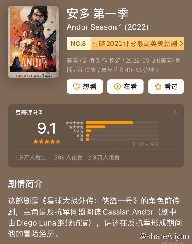 名称：安多 ✨【2160p.DV】【WEB-DL】【杜比视界.Profile5】【✨Infuse最佳拍档】描述：《星球大战外传：侠盗一号》的角色前传剧