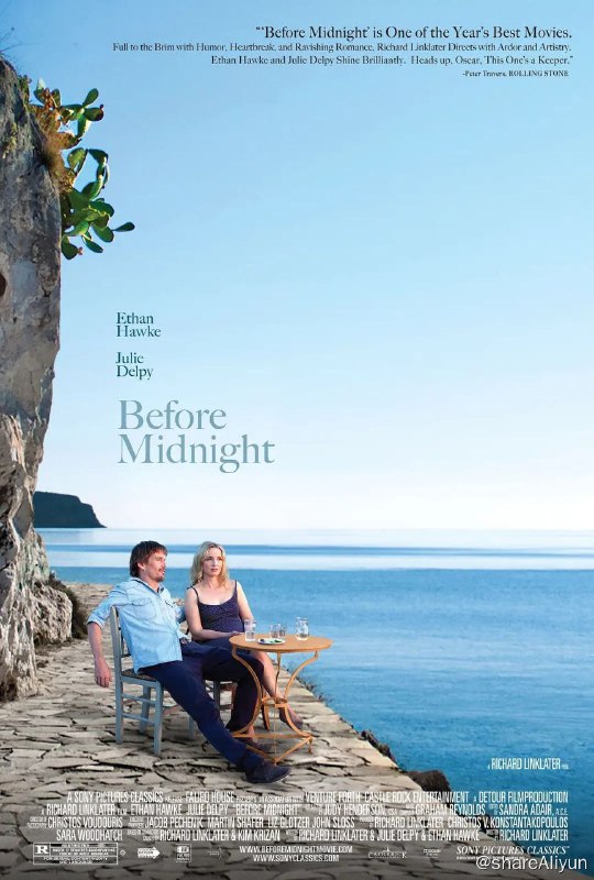 名称：爱在午夜降临前 Before Midnight (2013)描述：被影迷奉为爱情圭臬的《爱在黎明破晓前》、《爱在日落黄昏时》终于迎来了第三部《爱在午夜降临前》
