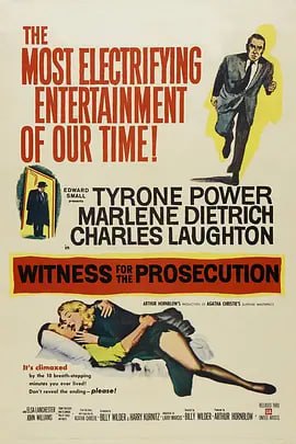 名称：控方证人 Witness for the Prosecution (1957)4K高清修复版本描述：伦敦著名刑案辩护律师韦菲爵士（查尔斯•劳顿 Charles Laughton 饰）接受了心脏病治疗，但是身体依旧虚弱，第一天回家休养，护士一直严厉监督他服药，并杜绝烟酒